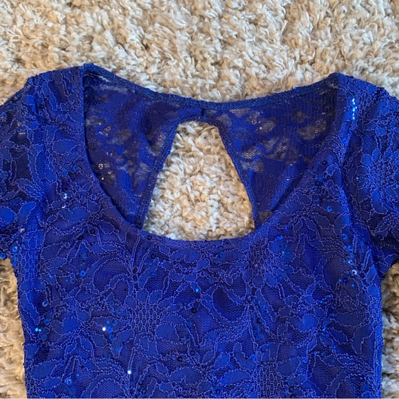 Le Chateau Cobalt Blue Sequin Lace Long Sleeve Cocktail Dress Size XS NWT - Picture 2 of 10